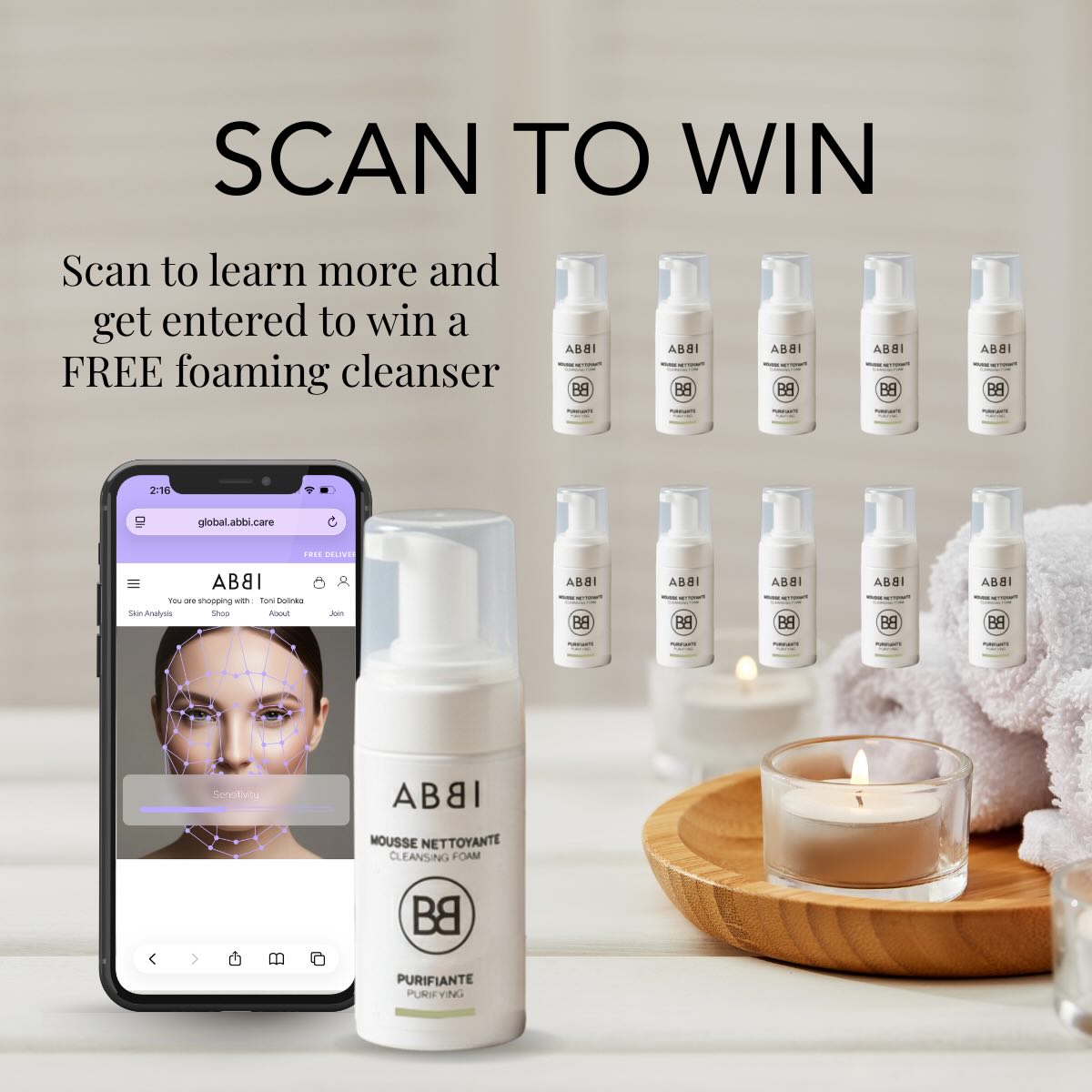 SCAN TO WIN 👀✨

If you’ve been even a little curious about ABBI, this is the easiest place to start.

The skin scan is quick, free, and really… kind of eye-opening. It looks at your skin and gives you a personalized routine based on what your skin actually needs—not guesses, not trends, not what works for someone else.

It’s one of those things that just makes everything make more sense.

And just to make it a little more fun…

For every 10 new scans I get, I’ll be giving away a FREE foaming cleanser to one of you who did it 🤍

No pressure, no overthinking it—just a simple way to learn more about your skin and maybe win something while you’re at it 😉